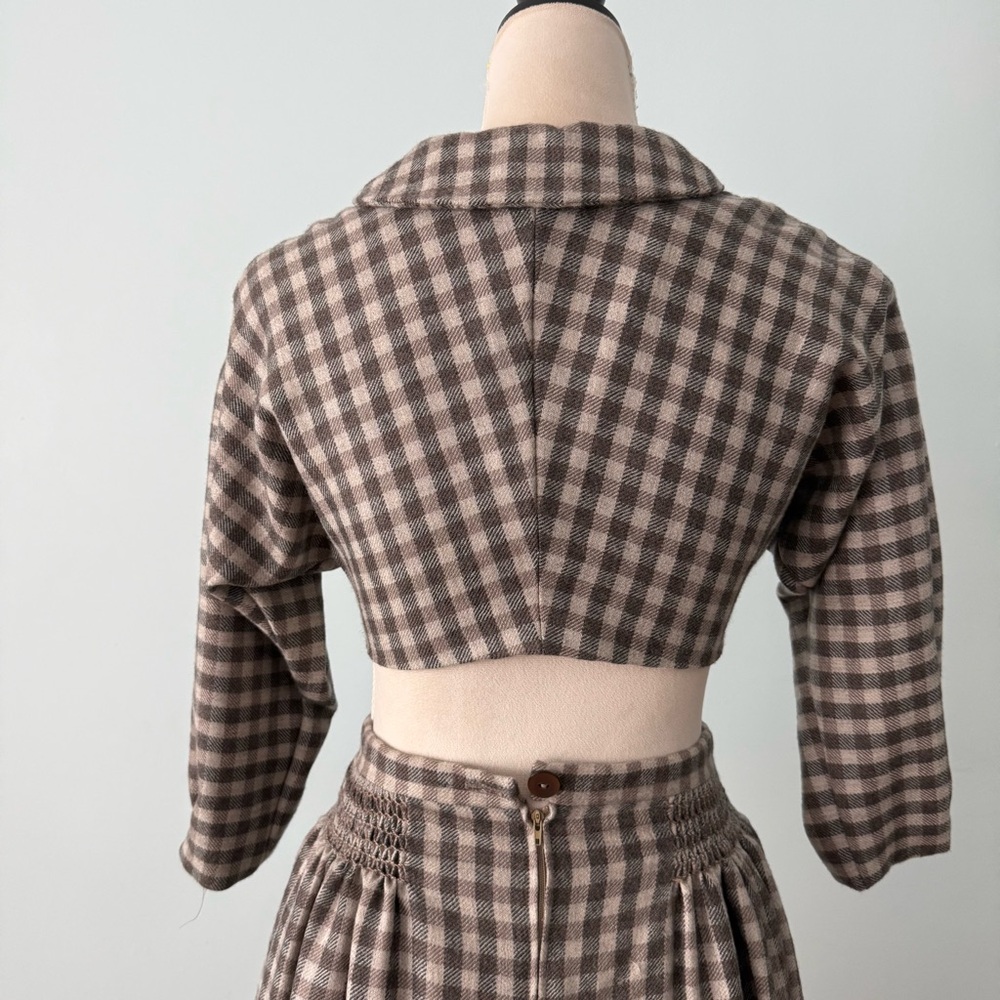 Vintage 2-Piece Brown Gingham Skirt & Crop Top Set | XS - Picture 10 of 13